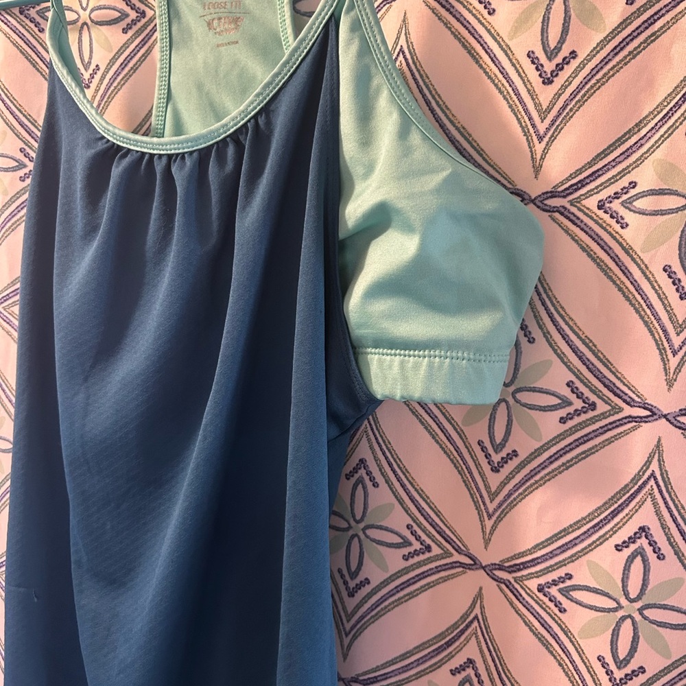 ACTIVE Teal Activewear Top with Under Cropped Tank Underneath/Ballooned Waist - Picture 8 of 8